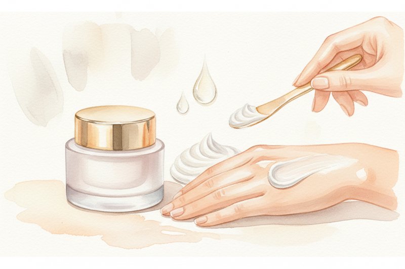 Ilustracion acuarela sobre Productos con ácido láctico para tu rutina