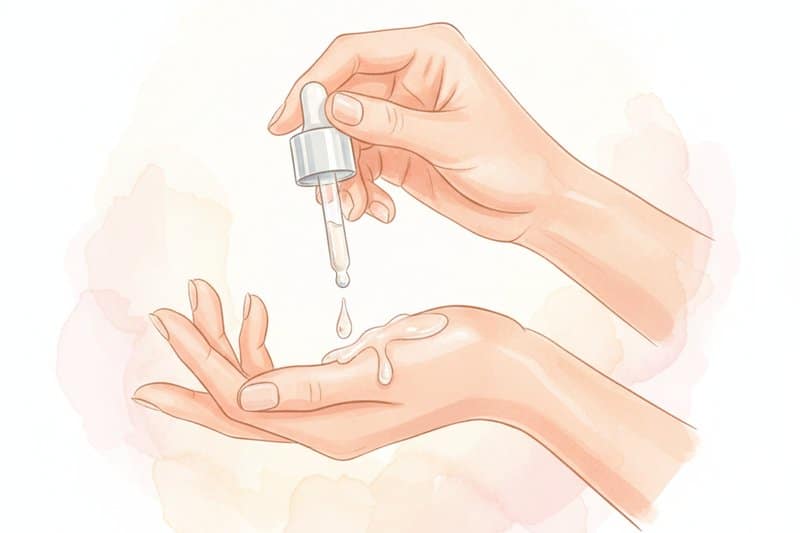 Ilustración acuarela de aplicación de sérum sobre la piel, concepto de Serum Niacinamida