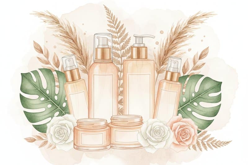 Ilustración acuarela de productos cosméticos para tratamiento de El Único Tratamiento Antimanchas Facial que Necesitas
